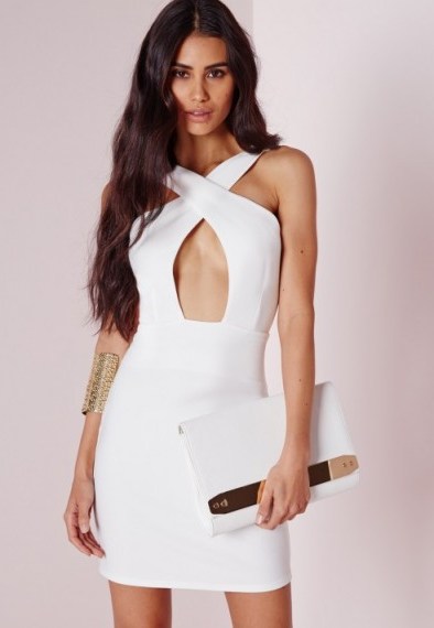Missguided cross front mini dress white. Party dresses – night club fashion – evening wear – going out glamour - flipped