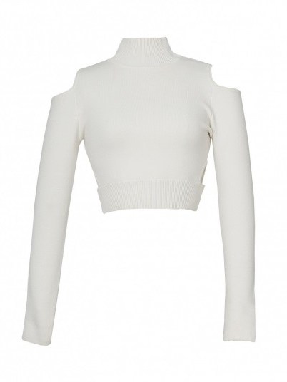 Jonathan Simkhai Cutout Turtleneck in Ivory – as worn by Gigi Hadid out in Paris, 1 October 2015. Celebrity fashion | designer crop tops | star style | what celebrities wear - flipped