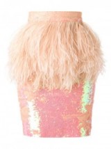 DAIZY SHELY sequinned pencil skirt in pink – as worn by Emma Roberts in Scream Queens. Celebrity fashion | designer skirts | what celebrities wear | star style