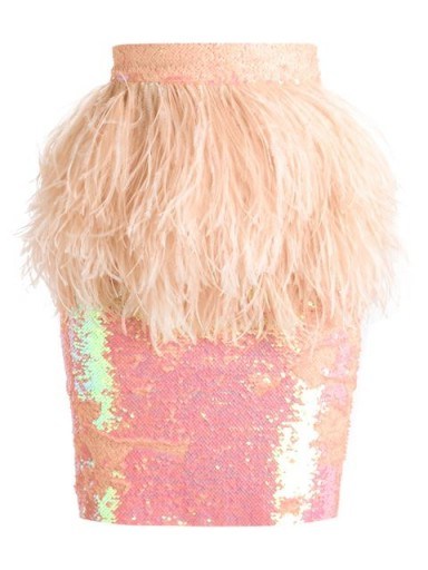 DAIZY SHELY sequinned pencil skirt in pink – as worn by Emma Roberts in Scream Queens. Celebrity fashion | designer skirts | what celebrities wear | star style - flipped