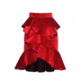 BALMAIN Ruffled velvet miniskirt rouge / red ~ ruffle style skirts ~ designer clothes ~ luxury fashion