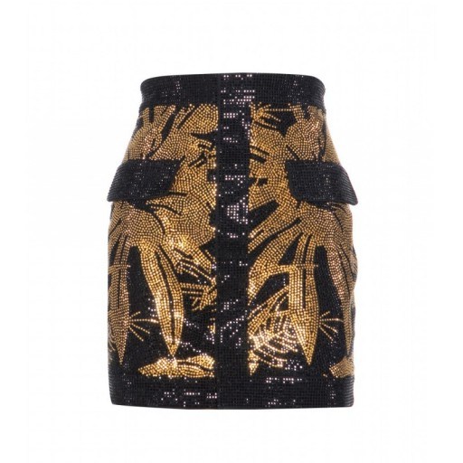 BALMAIN Crystal-embellished mini skirt ~ luxury skirts ~ designer clothes ~ beaded fashion ~ black & gold - flipped