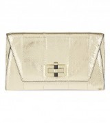 DIANE VON FURSTENBERG 440 glyn upton metallic snakeskin clutch – designer evening bags – light gold metallics – occasion handbags