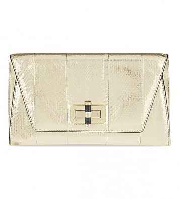 DIANE VON FURSTENBERG 440 glyn upton metallic snakeskin clutch – designer evening bags – light gold metallics – occasion handbags - flipped