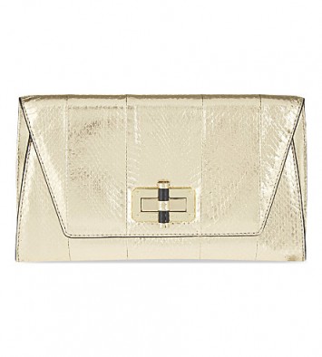 DIANE VON FURSTENBERG 440 glyn upton metallic snakeskin clutch – designer evening bags – light gold metallics – occasion handbags