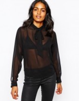 Diesel Button Back Chiffon Tie Neck Blouse. Womens tops | pussy bow blouses | sheer shirts