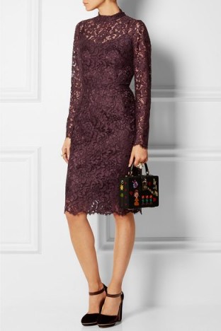 DOLCE & GABBANA Guipure lace dress purple – as worn by the Duchess of Cambridge on a visit to Lancaster House, London, 21 October 2015. Celebrity fashion | Kate Middleton style | designer dresses | what celebrities wear - flipped