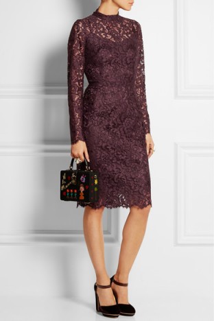 DOLCE & GABBANA Guipure lace dress purple – as worn by the Duchess of Cambridge on a visit to Lancaster House, London, 21 October 2015. Celebrity fashion | Kate Middleton style | designer dresses | what celebrities wear