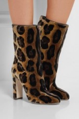 DOLCE & GABBANA Leopard-print velvet boots. Mid calf boots – animal prints – designer footwear – block heeled – high heels