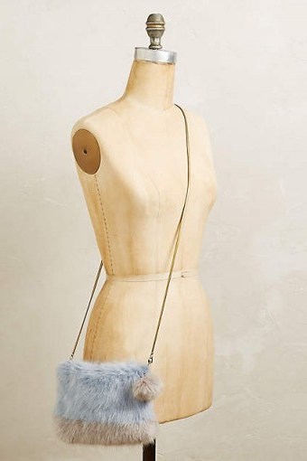 Helen Moore Ebonie Faux Fur Pouch sky. Luxe style bags ~ luxury looking handbags ~ fluffy crossbody - flipped