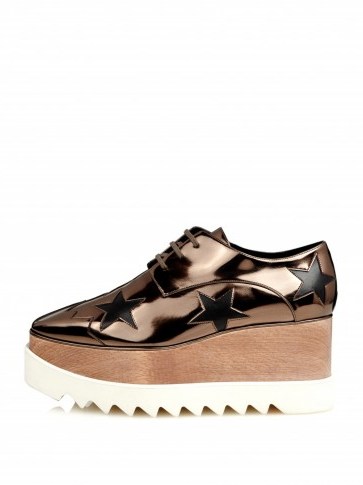 STELLA MCCARTNEY Elyse metallic lace-up platform shoes – bronze metallics – designer platforms - flipped
