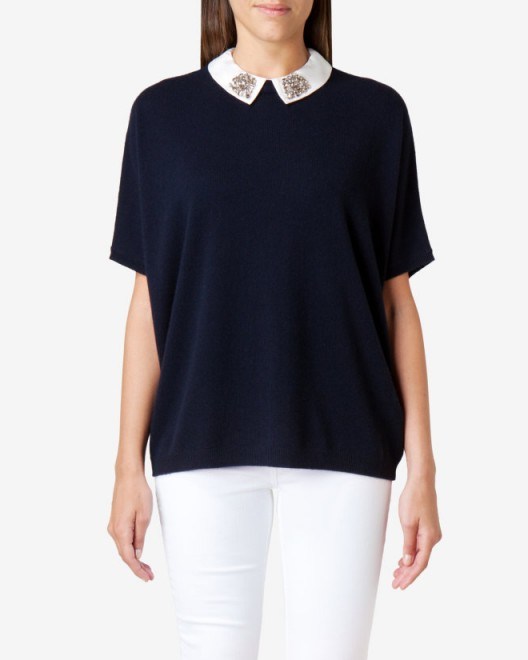 TED BAKER – ULSEY Embellished cashmere jumper blue ~ smart weekend jumpers ~ chic sweaters ~ smart tops - flipped