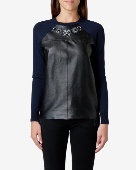 TED BAKER – LANDRA Embellished leather jumper ~ weekend tops ~ smart jumpers ~ jewelled sweaters - flipped