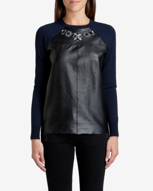TED BAKER – LANDRA Embellished leather jumper ~ weekend tops ~ smart jumpers ~ jewelled sweaters