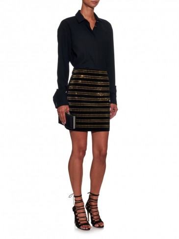 BALMAIN Embellished velvet mini skirt black ~ luxury occasion skirts ~ gold crystal embellishments ~ designer clothes