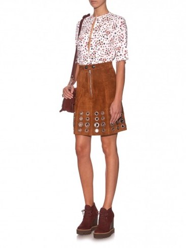 SONIA RYKIEL Eyelet-embellished suede skirt ~ tan skirts ~ eyelets ~ stylish ~ 70s style - flipped