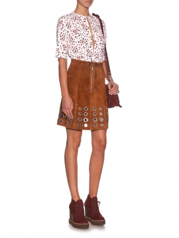 SONIA RYKIEL Eyelet-embellished suede skirt ~ tan skirts ~ eyelets ~ stylish ~ 70s style
