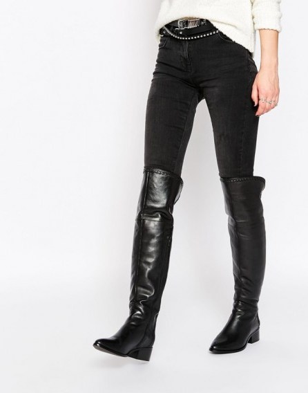 Faith Nash Black Leather Heeled Over The Knee Boots black. Winter footwear – low block heel – womens fashion - flipped