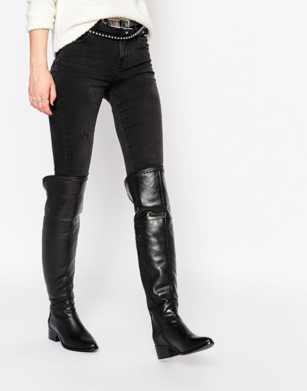 Faith Nash Black Leather Heeled Over The Knee Boots black. Winter footwear – low block heel – womens fashion