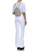 STELLA MCCARTNEY Falabella mini faux-leather backpack silver-grey. Designer backpacks / luxury bags