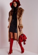 Missguided faux fur collar and cuff detail wool coat camel – warm outerwear – winter coats
