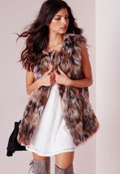 Missguided faux fur longline 70s gilet multi – winter jackets – long fluffy gillets – warm fashion - flipped