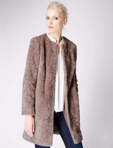 M&S – AUTOGRAPH New Faux Fur Overcoat mink. Winter coats – warm outerwear – Marks & Spencer clothing - flipped