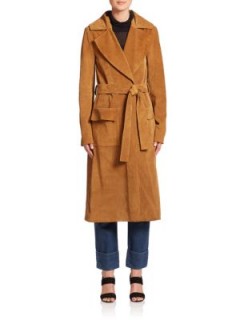 FRAME DENIM Le Suede Duster Coat Camel – as worn by Gigi Hadid out in Paris, October 2015. Celebrity fashion | star style | belted coats | what celebrities wear