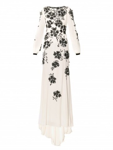 This gown is so beautiful, I would definitely wear it for my wedding…OSCAR DE LA RENTA Floral-embroidered long-sleeved silk gown. Alternative wedding gowns / bridal dresses / luxury designer occasion fashion - flipped