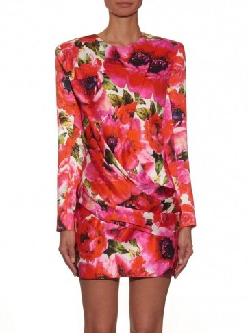 BALMAIN Floral-print satin mini dress ~ designer clothes ~ 1980s trend ~ 80s inspired clothing ~ luxury occasion dresses - flipped