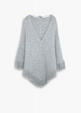 MANGO fringe knit cape heather grey. Autumn / winter fashion – womens capes – knitted ponchos – knitwear – fringed