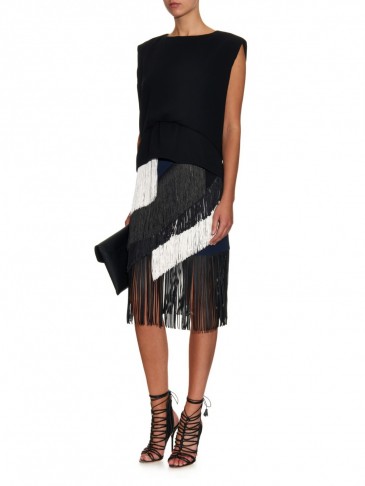 CÉDRIC CHARLIER Fringed panels mini skirt ~ designer skirts ~ stylish ~ fringe style fashion ~ chic