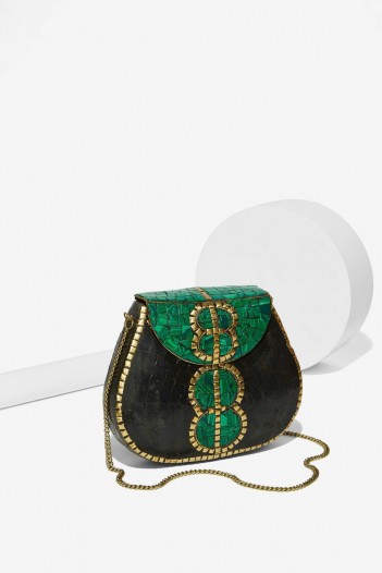From St Xavier Tully Resin Clutch black & green. Evening bags – party accessories – occasion handbags