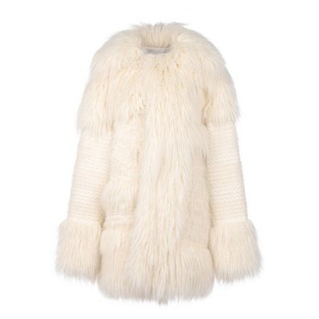 Stella McCartney Fur Free Fur Ivory Ramona Coat. Womens designer coats – warm winter jackets – luxury fashion - flipped