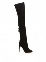 AQUAZZURA Giselle over-the-knee suede boots black. Designer footwear – womens high heels boots