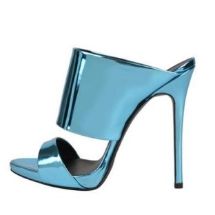 GIUSEPPE ZANOTTI Coline Metallic Mules – metallic sandals – blue metallics - flipped