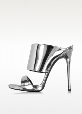 GIUSEPPE ZANOTTI Silver Metallic Leather Sandal – metallic sandals – high heels - flipped