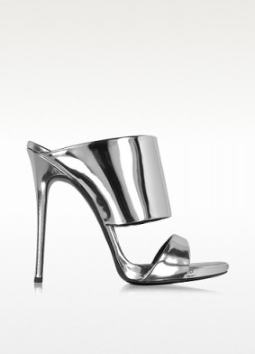 GIUSEPPE ZANOTTI Silver Metallic Leather Sandal – metallic sandals – high heels