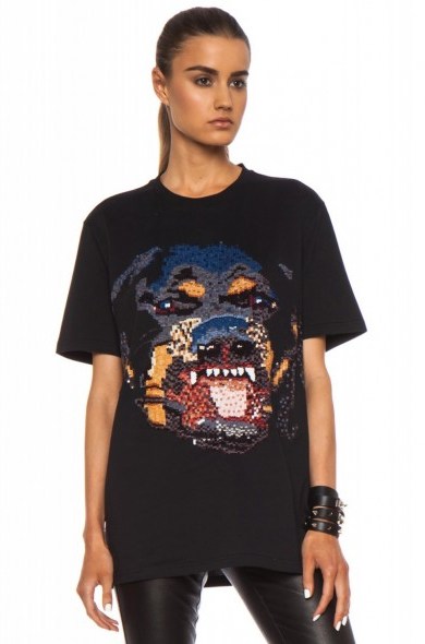 GIVENCHY SEQUIN ROTTWEILER COTTON TEE – as worn by Kendall Jenner attending an event at Saks Fifth Avenue in Beverly Hills, California, 30 October 2015. Celebrity fashion | star style | designer t-shirts | sequined tees | what celebrities wear - flipped