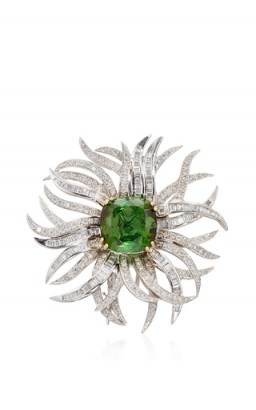 FRUZSINA KEEHN Green Tourmaline Diamond Brooch - flipped