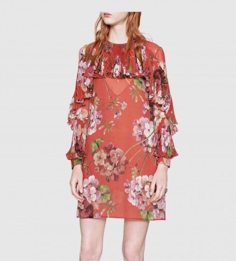 Gucci blooms print silk Georgette dress. Luxe floral dresses | designer fashion - flipped