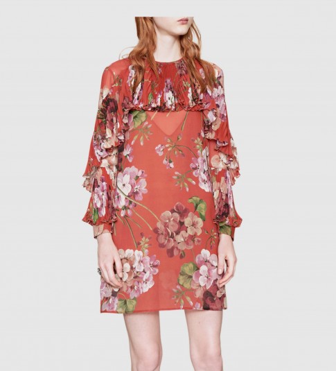 Gucci blooms print silk Georgette dress. Luxe floral dresses | designer fashion