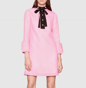 Gucci pink silk-wool shirt dress. Designer fashion | luxe style day dresses - flipped