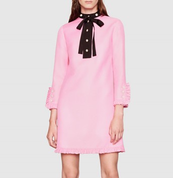 Gucci pink silk-wool shirt dress. Designer fashion | luxe style day dresses