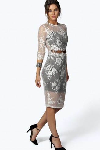 boohoo Haley Boutique Sheer Panel Lace Midi Dress ivory. Evening glamour ~ floral party dresses ~ going out fashion - flipped