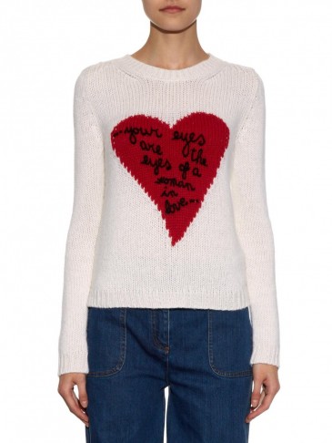 VALENTINO Heart-intarsia cashmere sweater. Womens sweaters | designer knitwear | motif jumpers | luxury winter fashion