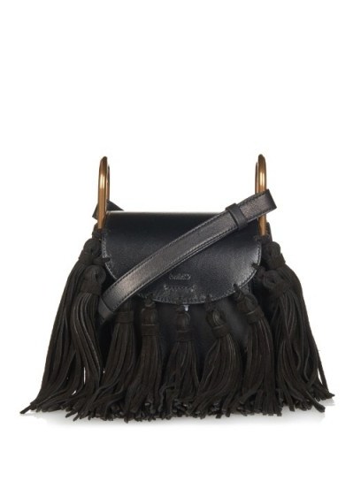 CHLOÉ Hudson mini suede-tassel leather cross-body bag black. Designer handbags – tassels – luxury crossbody bags - flipped