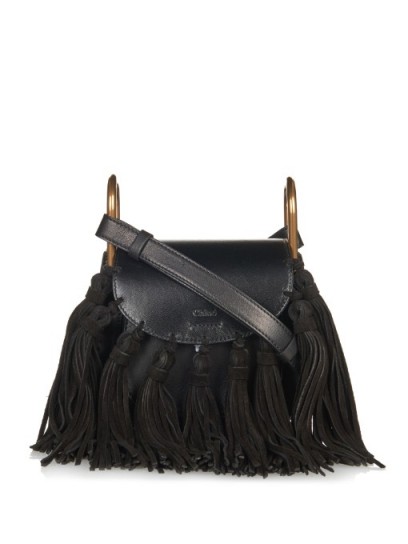 CHLOÉ Hudson mini suede-tassel leather cross-body bag black. Designer handbags – tassels – luxury crossbody bags
