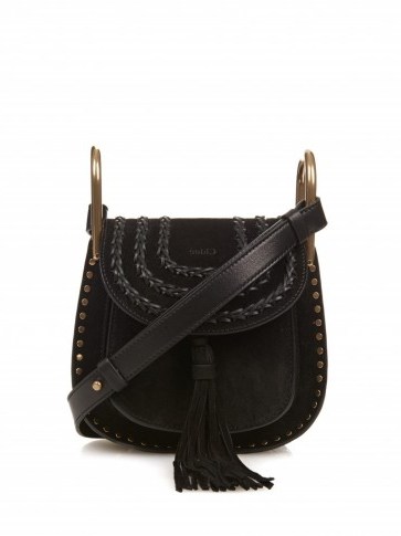 CHLOÉ Hudson small suede cross-body bag black. Designer handbags / luxury crossbody bags - flipped