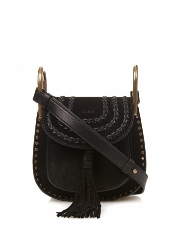 CHLOÉ Hudson small suede cross-body bag black. Designer handbags / luxury crossbody bags
